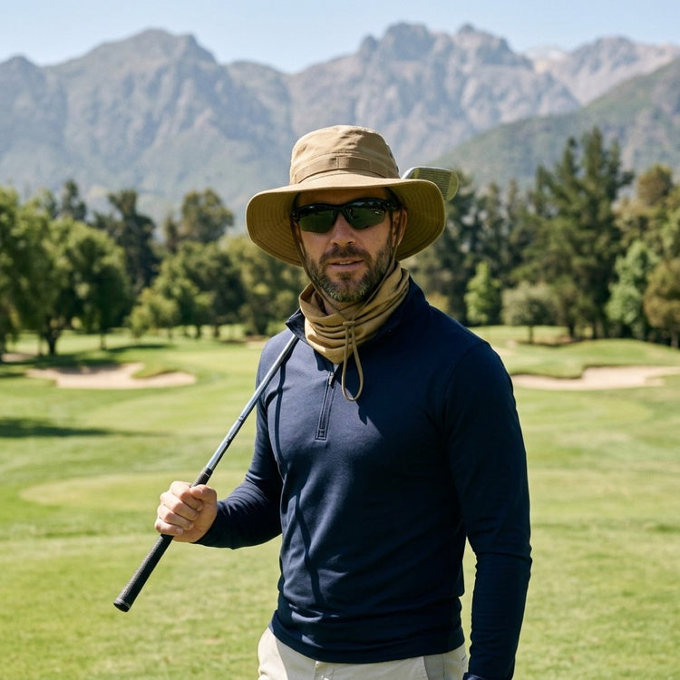 Golfista con el sombrero ESCUDO caqui